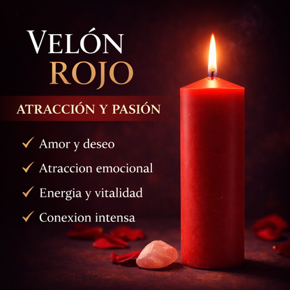 VELÓN ROJO 15x5.5cm | Vela Ritual Amor y Pasión