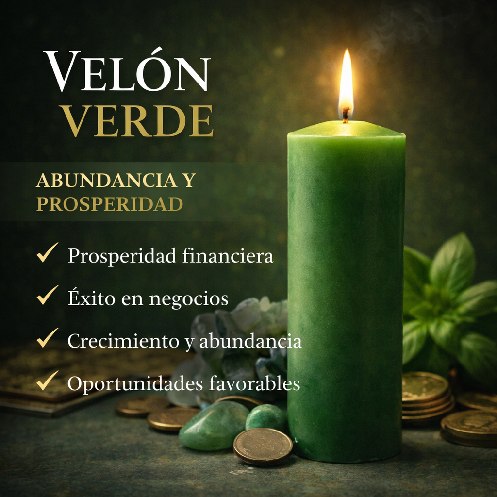 VELÓN VERDE 15x5.5cm | Vela Ritual Prosperidad