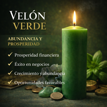 VELÓN VERDE 15x5.5cm | Vela Ritual Prosperidad