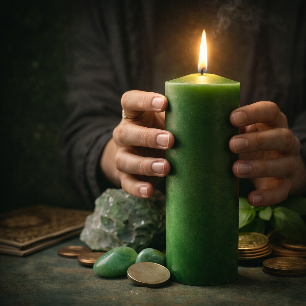 VELÓN VERDE 15x5.5cm | Vela Ritual Prosperidad