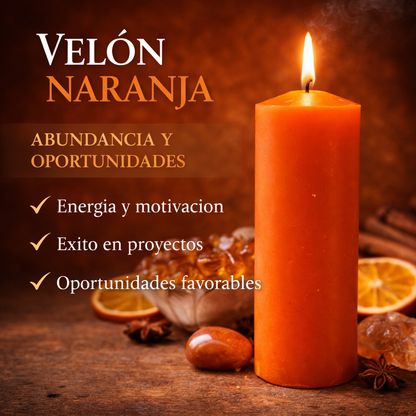 VELÓN NARANJA 15x5.5cm | Vela Ritual Éxito