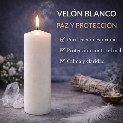 VELÓN BLANCO 15x5.5cm | Vela Ritual Paz y Armonía