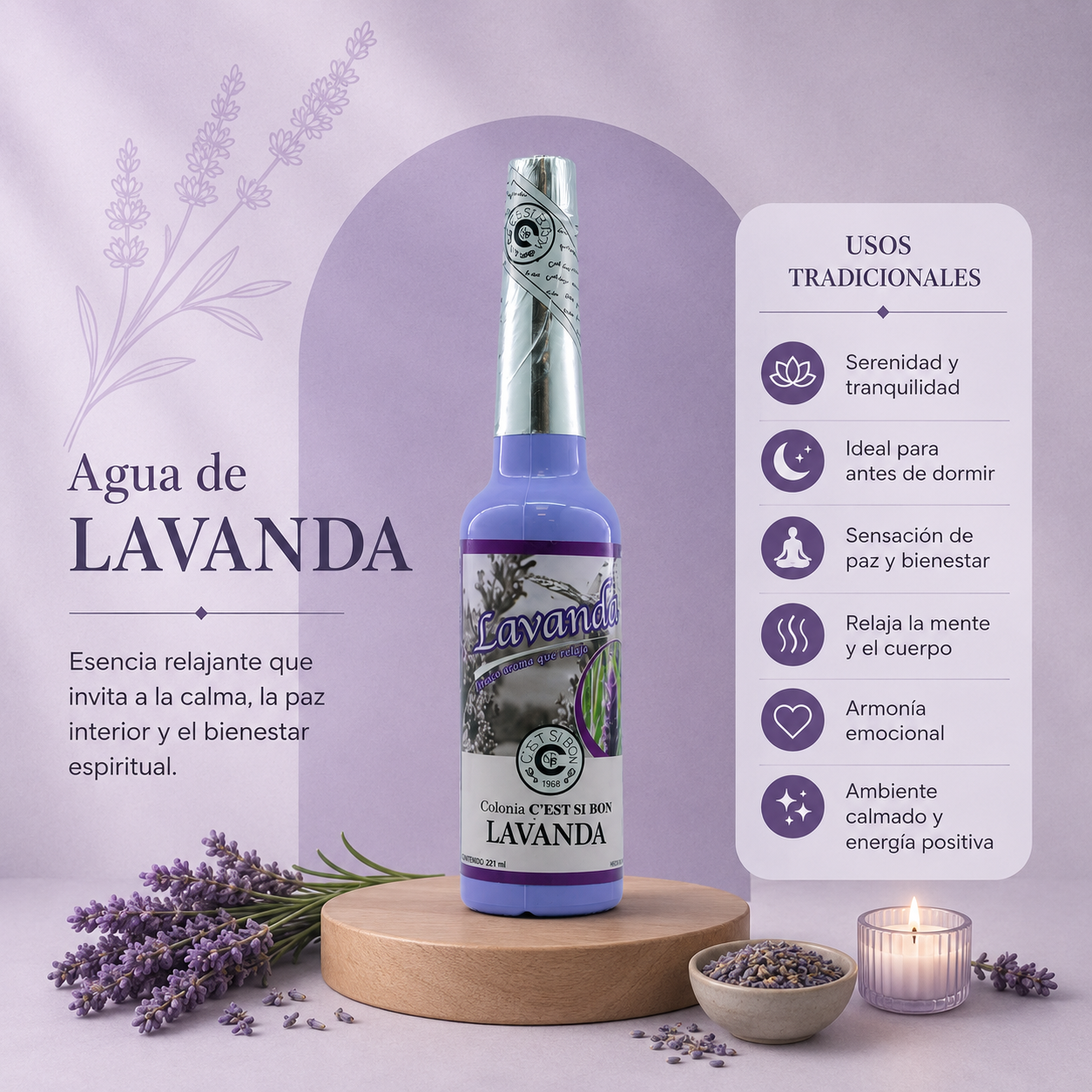 COLONIA DE LAVANDA 221ml | Serenidad, Paz y Bienestar Espiritual